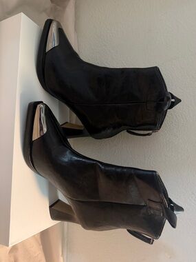 SHEIN Black Ankle Booties with Silver Toe Accent